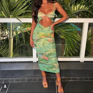 Keefa Midi Dress in Acid Green Marble. New with tags! Size medium